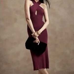 BANANA REPUBLIC Burgundy Volta Halter Long Ribbed Sweater Dress Small Petite